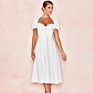 Rs1503 Elegant French Style Blank Dress Boho Puff Sleeve Square Neck Slit Women Dresses Slim A-Line Vestido