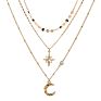 Sept Multilayer Crystal Pendant Necklace for Women Gold Plated Star Moon Crescent Choker Necklaces Jewelry
