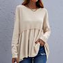 Shirts Long Sleeve Waffle Knit Loose Fitting Warm Tee Tops Pullover Sweaters Solid Color Pleated Sweater