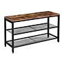 Shoe Bench Shoe Rack with 2 Mesh Shelves Shoe Storage Organizer for Entryway Hall Metal Industrial Rustic Brown
