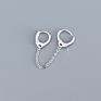 Simple 925 Silver Hip Hop Pure Handcuff Tassel Chain Huggie Hoop Earring