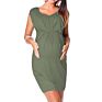 Solid Color Knitted round Neck Sleeveless Maternity Dress