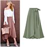 Solid Color Ruffle Elastic Elastic Tie-Waist Large Size High Waist Irregular Mid-Length Long Skirt