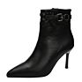 Solid Women High Heel Boots Black Leather Casual Ankle Boots