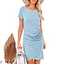 Spring and Women's Short-Sleeved Pleated Knit Dress Solid Color Short-Sleeved Skirt