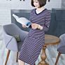 Spring V-Neck Stripe Wrap Hip Dress Medium Length One-Step Skirt Bottom Dress Knee Length Skirt for Woman