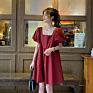 Square Neck Mini Dress Short Sleeve Female High Waist Black Loose a Line Women Dress Puff Sleeve