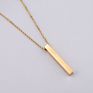 Stainless Steel Engraved Logo Square Strip 3D Gold Plated Vertical Personalized Bar Pendant Necklace