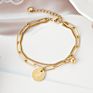 Stainless Steel Queen Elizabeth Gold Coin Chain Ball Bracelet Double Layers Bracelet Bangles for Women