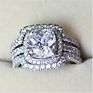 Sterling Silver Princess Cut Bridal Set Engagement Wedding Ring Bands with Cubic Zirconia