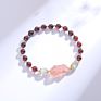 Strawberry Crystal Pixiu Charm Elastic Garnet Tourmaline Beaded Bracelets for Women and Girls