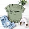 Style American Women's Loose-Fitting Blessed Heart-Shaped Cotton Collar Short-Sleeved T-Shirt for Women