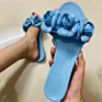 Stylish Girls Light Weight Shoes Colorful Flower Decoration Ladies Flat Slides Slippers