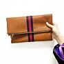 Three Colors Are Available Stripe Ribbon Vegan Leather Pu Pouch Cosmetic Bag Make up Clutch