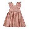 Toddler Girls Flutter Sleeve Clothing Kids Wear Plain Linen Pink Children Clothes Girl Dresses For