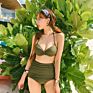 Tow Piece Bikini Beachwear High Waist Front Twisted Halter Swimsuit Women Solid Swimwear