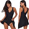 Tropical Women's Elegant V-Neck One Piece Swimsuit with Skirt, Floral Skirted Swimwear Swim Suit Cover up Dress