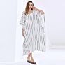 Twotwinstyle V Neck Batwing Short Sleeve Loose Oversized Striped Dress for Women