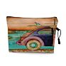 Vintage Beach Scenery Print Women Travel Storage Bag Linen Cloth Toiletries Organize Cute Cosmetic Bag Portable Make up Pouch