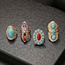 Vintage Turkish Punk Turquoise Ring 4Pcs/Set Women Boho Knuckle Ring Silver Midi Ring Sets