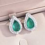 Vintage Water Drop Stud Earrings Green Cubic Zircon Luxury Pendant Necklace for Women Wedding Engagement Bridal Jewelry Gift