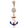 Vriua Women Navel Piercing Anchor Dangle Barbell Belly Button Ring Body Chain Piercing Body Jewelry
