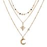 Woman Triple Moon Crescent Choker Gold Color Simple 3 Layered Bohemian Multi-Layer Moon Star Pendant Necklace