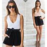 Women Bowknot Tie High Waist Casual Shorts A-Line Shorts with Pockets