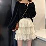 Women Floral Lace Mesh&Tulle Mini Pleated Skirt Showgirl Party Dance Skirts Layered Ruffled Skirt Match Corset
