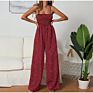 Women Polka Dot Jumpsuit High Waist Rompers Boho Yellow Spaghetti Strap Top Wide Leg Pants Female Jumpsuits Ladies