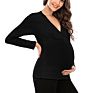 Women Pregnant Nursing Maternity V-Neck Long Sleeve Tops Solid Blouse Casual Breastfeeding Clothes Blusas De Embarazadas