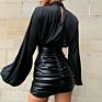 Women Pu Leather Kylie Skirt Ruched High Waist Black Ultra Short Mini Bottom Stretch Holiday Party Wear Skirts