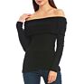 Women Snow Bunny Long Sleeve Off-The-Shoulder Knit Pull- on Top Blouse Top Female