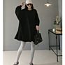 Women Solid Color Long Sleeve Crewneck Fleece Pullover Sweatshirt Dress with Ruffle