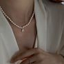 Women's Baroque Square Drop Zircon Freshwater Pearl Pendant Necklace