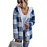 Womens Fuzzy Open Front Hooded Cardigan Plaid Reversible Sherpa Fleece Jacket Pullover