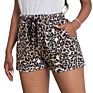 Womens Shorts Leopard Pants Casual High Waisted Drawstring Pocketed Short Shorts