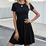 Womens Solid Color Knit Ribbed O Neck A-Line Short Sleeve Twirl Elegant Casual Midi Dresses