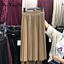 Yellow Black Long Skirts Plain Pleated Midi Pu Leather Skirt Women