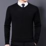 Youth Men's Autumn and Knitwear V-Neck Pullover Pure Color Casual Warm Sweater