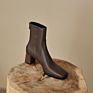 05Dg05-103 Newest Elastic Boots Square Toe Naked Boot Apricot Zipper Back Ankle Boot