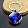 12 Constellations Key Chains Zodiac Signs Aries Leo Libra Glass Cabochon Keychain Double Side Pendant Trinket