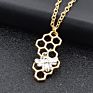 18K Gold Plated Bee Heart Pendant Necklace Real Gold Chain Honeycomb Bee Necklace