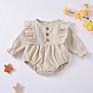 3Colors Line Full Length Sleeve Button Back Ruffle Corduroy Playsuit Bodysuits Rompers for Baby Girls Newborn Shower