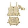 3Pcs/Set Tops+Shorts+Headband Newborn Baby Girls Clothes Ribbed Short Sleeve Ruffles Tanks Toddler Outfits