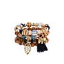 4Pcs European Classical Multi Strand Stretch Beaded Bracelet Set Bohemian Boho Leaf Tassel Charm Bead Bracelets for Women