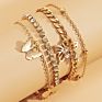 4Pcs/Set Ladies Beach Rhinestone Butterfly Metal Chain Anklet Suitable for Party Wedding Jewelry Gifts