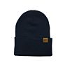 Acrylic Knitted Men Cuffed Plain Beanie Hat with Leather Patch Label