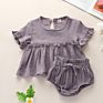 Adorable Muslin Cotton Clothes Baby Girls Ruffle Short Sleeve Tops Bloomers Set