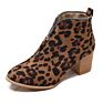 Ankle Boots for Women Chunky Heels Suede Booties Low Heel Shoes Casual Leopard Dress Boots with Zippers